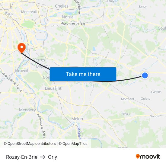 Rozay-En-Brie to Orly map