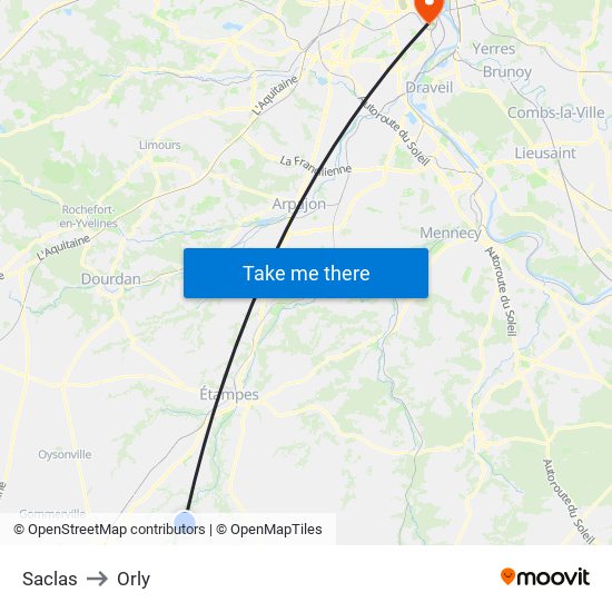 Saclas to Orly map