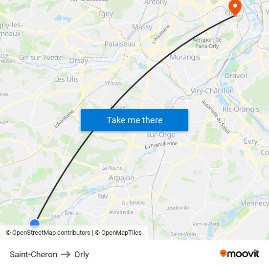 Saint-Cheron to Orly map