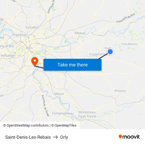 Saint-Denis-Les-Rebais to Orly map