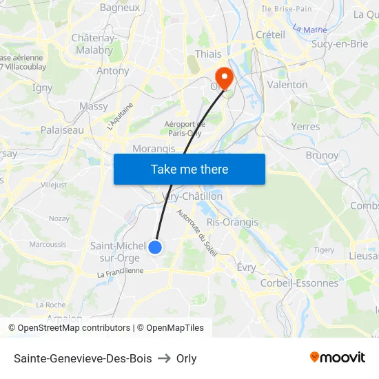 Sainte-Genevieve-Des-Bois to Orly map