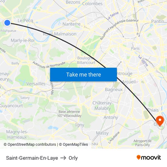 Saint-Germain-En-Laye to Orly map
