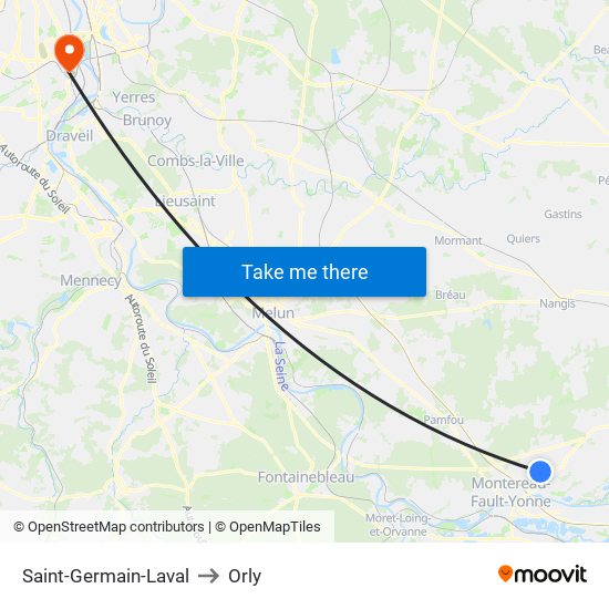 Saint-Germain-Laval to Orly map