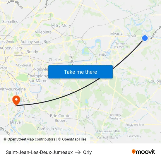 Saint-Jean-Les-Deux-Jumeaux to Orly map