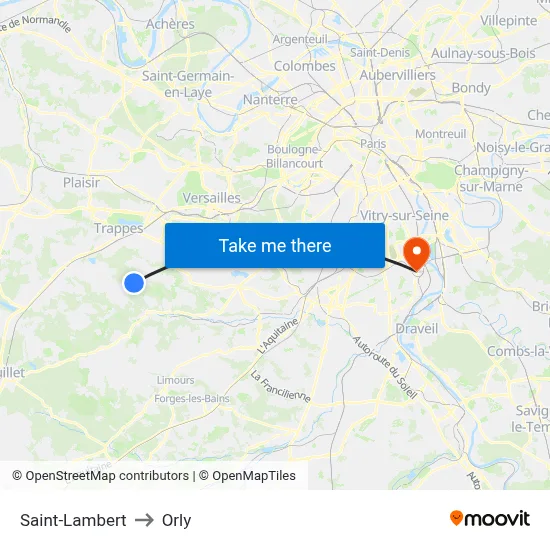 Saint-Lambert to Orly map