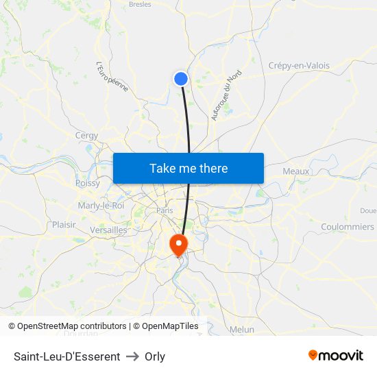 Saint-Leu-D'Esserent to Orly map
