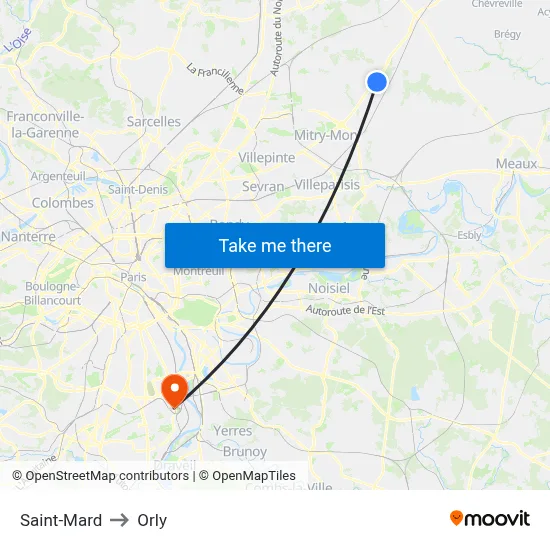 Saint-Mard to Orly map