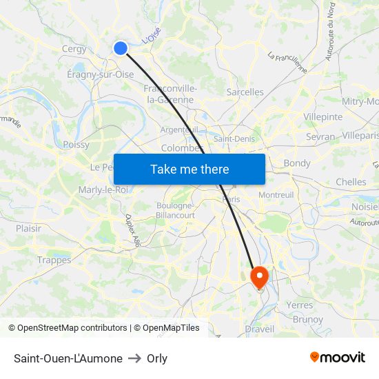 Saint-Ouen-L'Aumone to Orly map