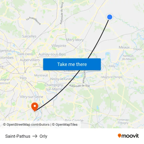 Saint-Pathus to Orly map