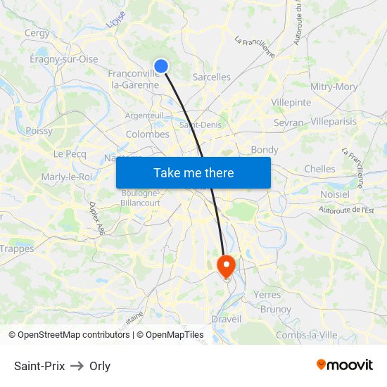 Saint-Prix to Orly map