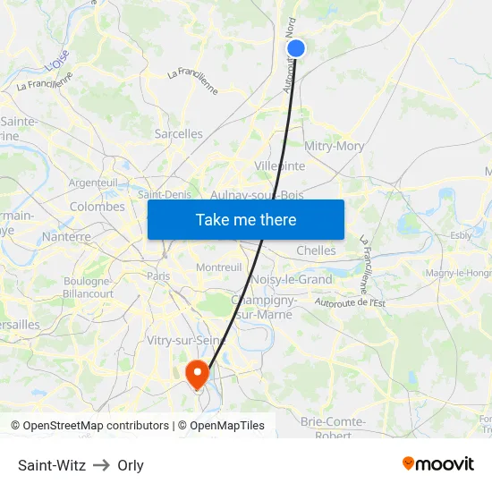 Saint-Witz to Orly map
