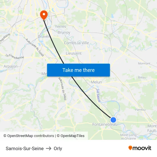 Samois-Sur-Seine to Orly map
