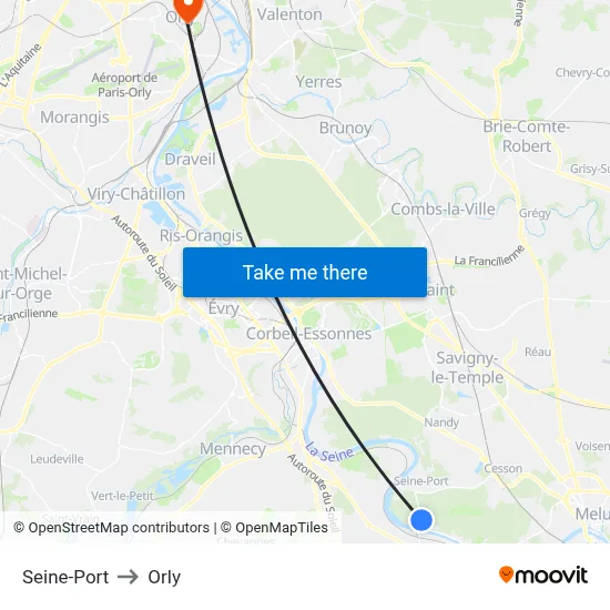 Seine-Port to Orly map