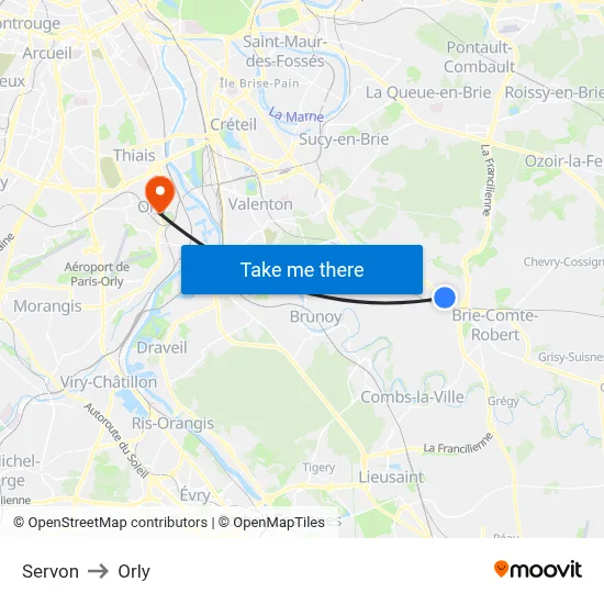 Servon to Orly map