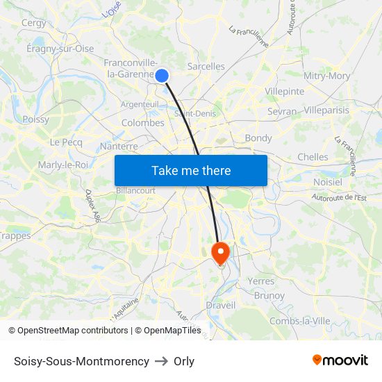 Soisy-Sous-Montmorency to Orly map