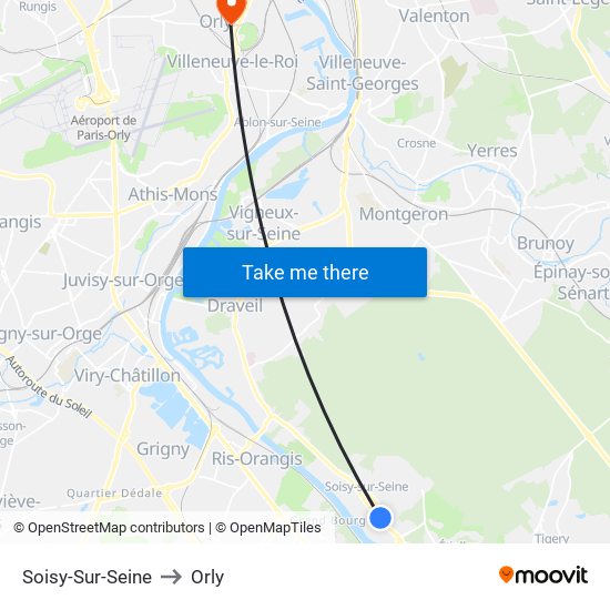 Soisy-Sur-Seine to Orly map