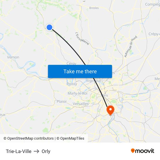 Trie-La-Ville to Orly map