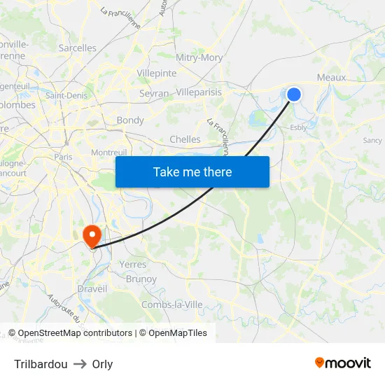 Trilbardou to Orly map
