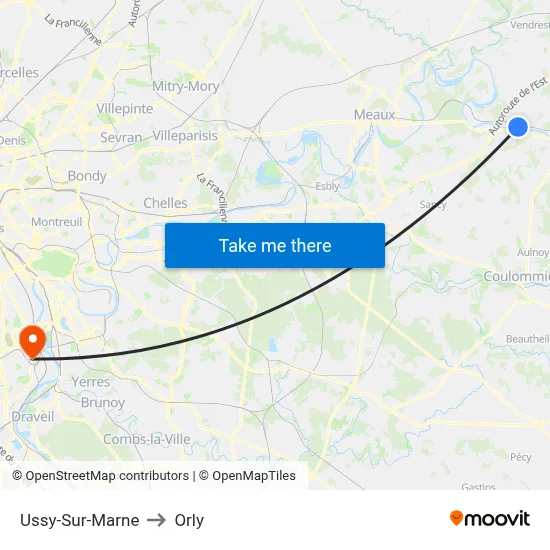 Ussy-Sur-Marne to Orly map