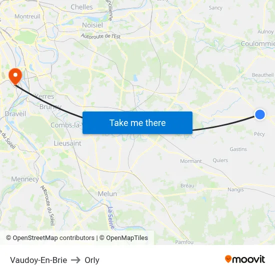 Vaudoy-En-Brie to Orly map