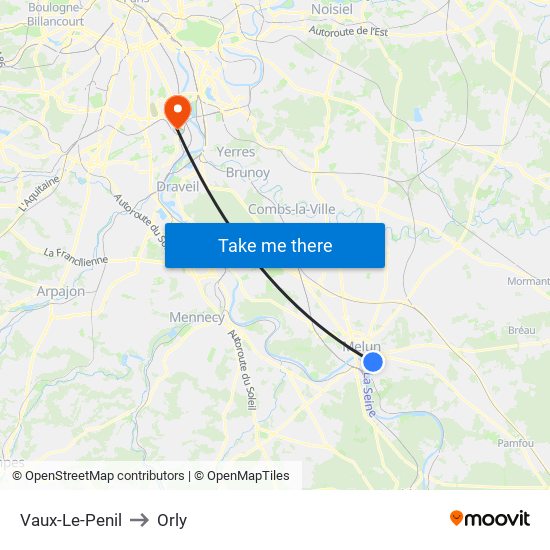 Vaux-Le-Penil to Orly map