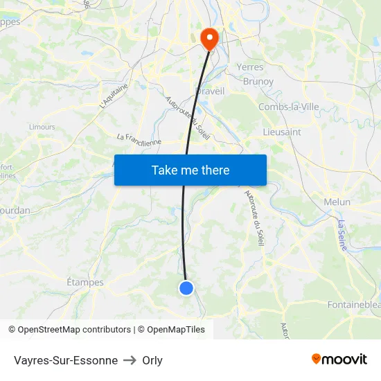 Vayres-Sur-Essonne to Orly map