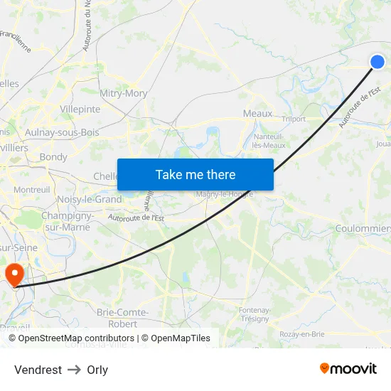 Vendrest to Orly map