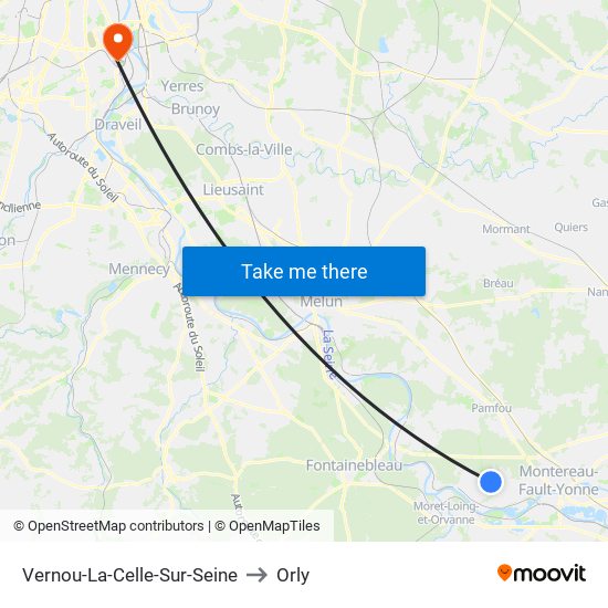 Vernou-La-Celle-Sur-Seine to Orly map