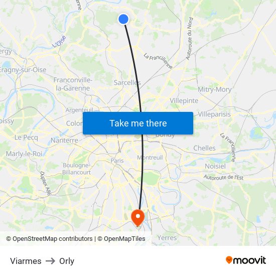 Viarmes to Orly map