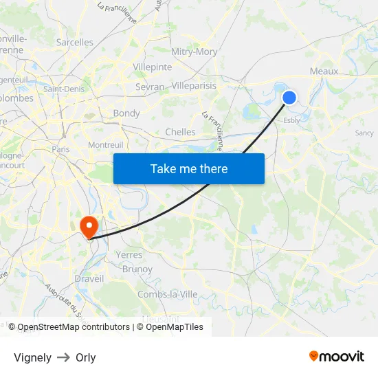Vignely to Orly map