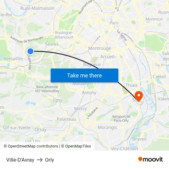 Ville-D'Avray to Orly map