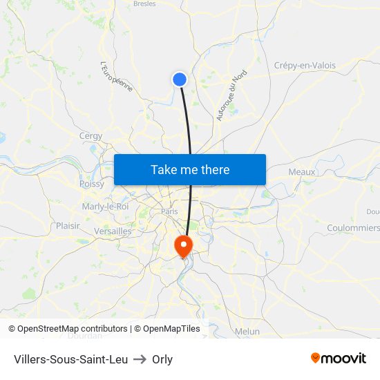 Villers-Sous-Saint-Leu to Orly map