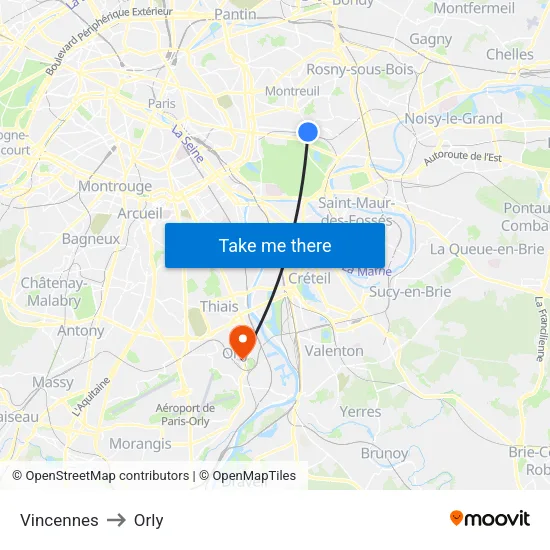 Vincennes to Orly map