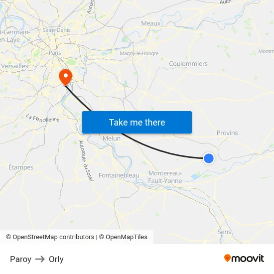 Paroy to Orly map