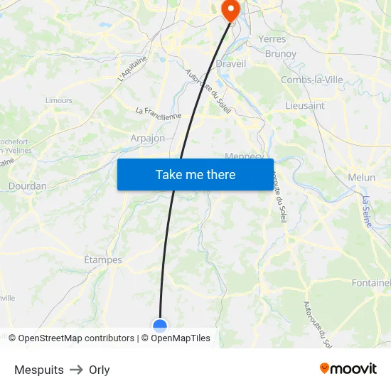 Mespuits to Orly map