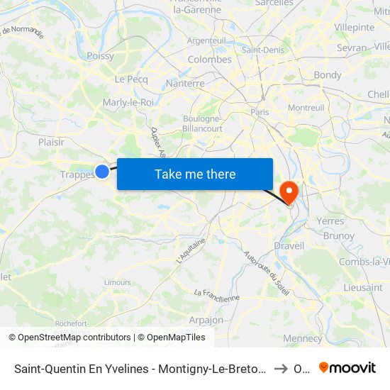 Saint-Quentin En Yvelines - Montigny-Le-Bretonneux to Orly map