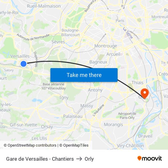 Gare de Versailles - Chantiers to Orly map