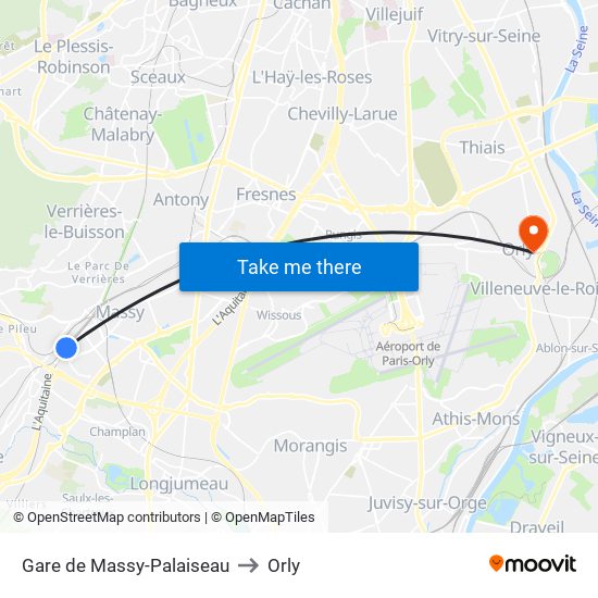 Gare de Massy-Palaiseau to Orly map