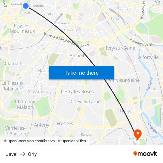 Javel to Orly map