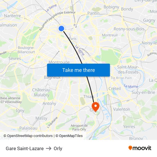Gare Saint-Lazare to Orly map