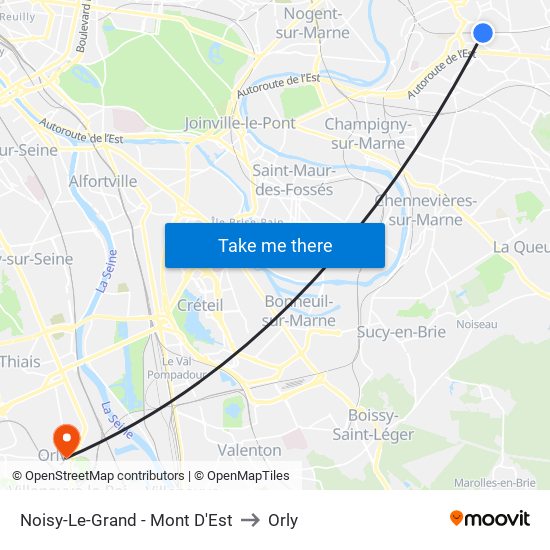 Noisy-Le-Grand - Mont D'Est to Orly map
