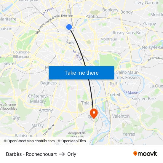 Barbès - Rochechouart to Orly map