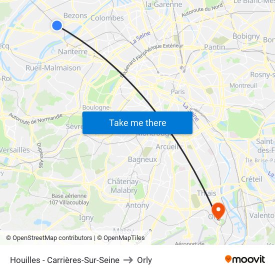 Houilles - Carrières-Sur-Seine to Orly map