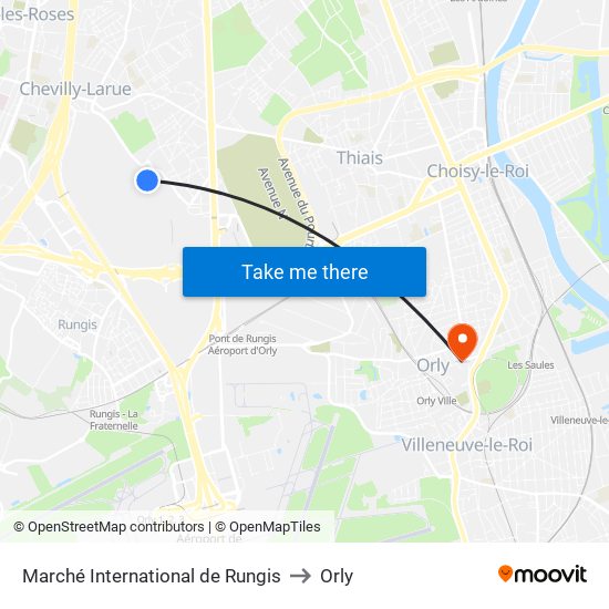 Marché International de Rungis to Orly map