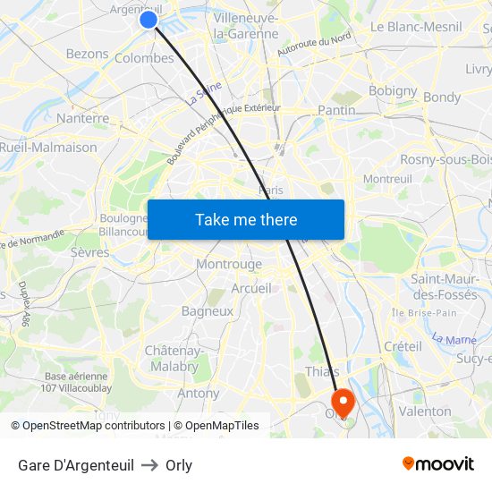 Gare D'Argenteuil to Orly map