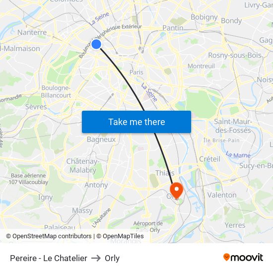 Pereire - Le Chatelier to Orly map