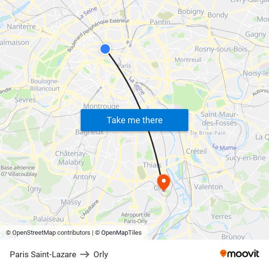 Paris Saint-Lazare to Orly map