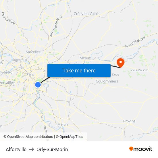 Alfortville to Orly-Sur-Morin map