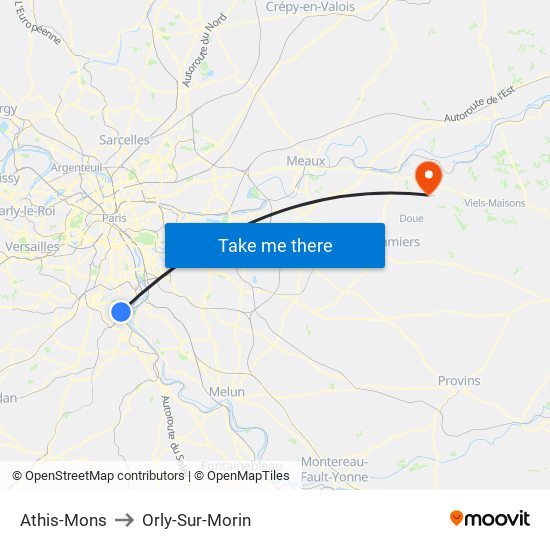 Athis-Mons to Orly-Sur-Morin map