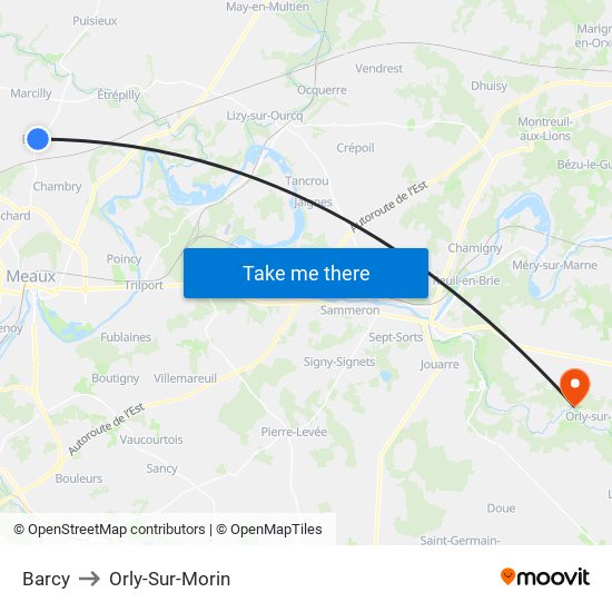 Barcy to Orly-Sur-Morin map